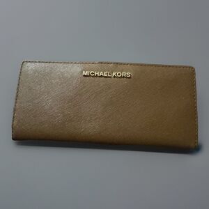 Michael Kors Brown Saffiano Leather Snap Flap Checkbook Wallet Organizer